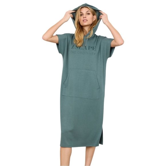 NWT SOYA CONCEPT BANU  ''Escape The Ordinary'' Shadow Green Sweatshirt Dress - Picture 4 of 6
